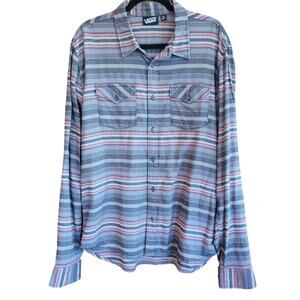 Vans Plaid Flannel Shirt Mens XL Striped Button Front Skate Grunge Long Sleeve